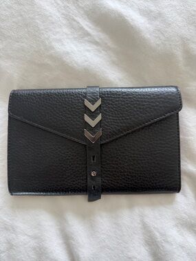 Mackage Black Leather Envelope Wallet with Silver Chevron Accents